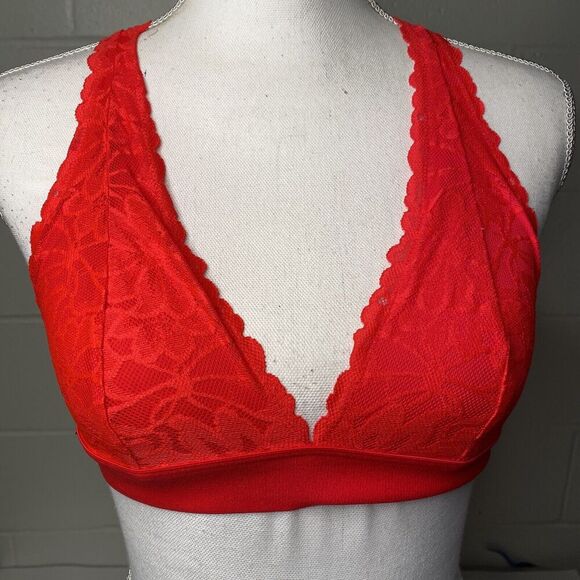 VS PINK Victoria Secret Red Size Small Lace Longline Bralette Strappy - Picture 2 of 8